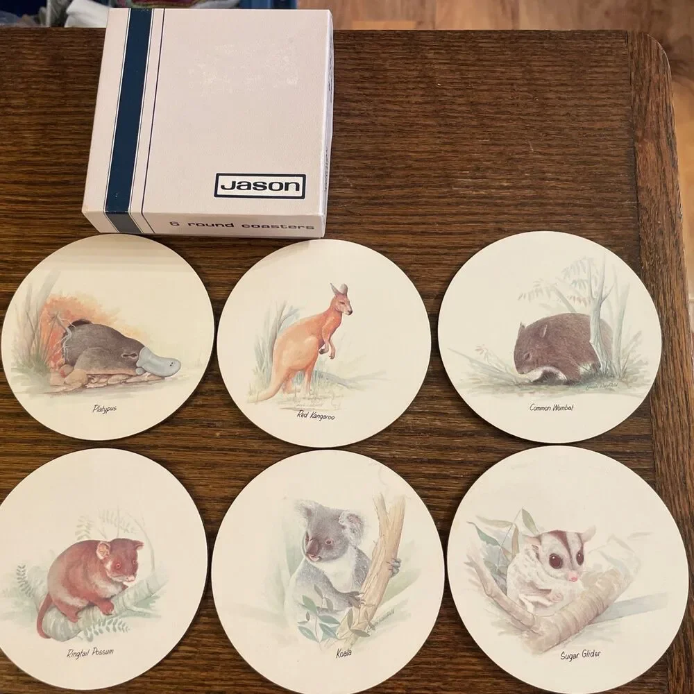 New Jason Round Coasters Australian Animals Set of 6 NOS New Zealand Cork